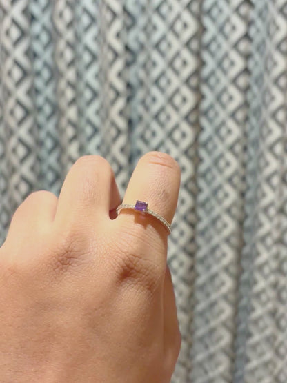 Amethyst & White CZ Square Ring in 925 Sterling Silver | Two Tone Geometric Gemstone Ring