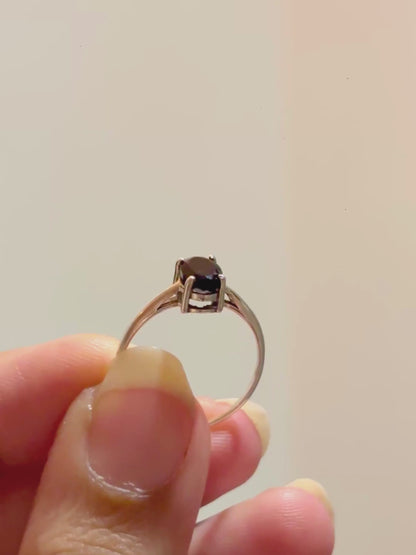 Oval Gemstone Solitaire Ring in 925 Sterling Silver | Natural Black Onyx, Carnelian, Smoky Topaz & White CZ