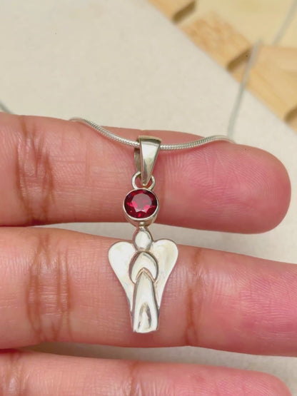 Garnet Angel Pendant in 925 Sterling Silver
