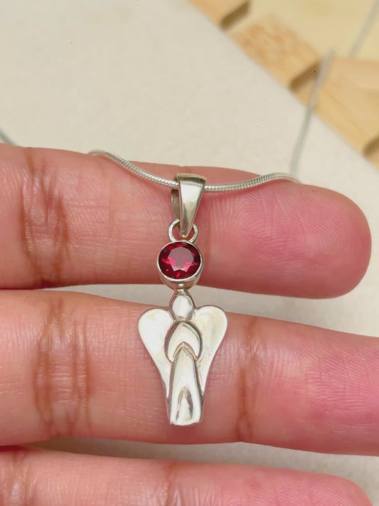 Garnet Angel Pendant in 925 Sterling Silver