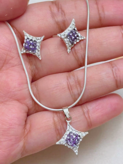 Swarovski Crystal Starburst 925 Silver Pendant & Stud Set