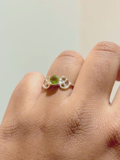 Natural Round Gemstone Scroll Ring in 925 Sterling Silver | Amethyst, Black Onyx, Garnet & Peridot