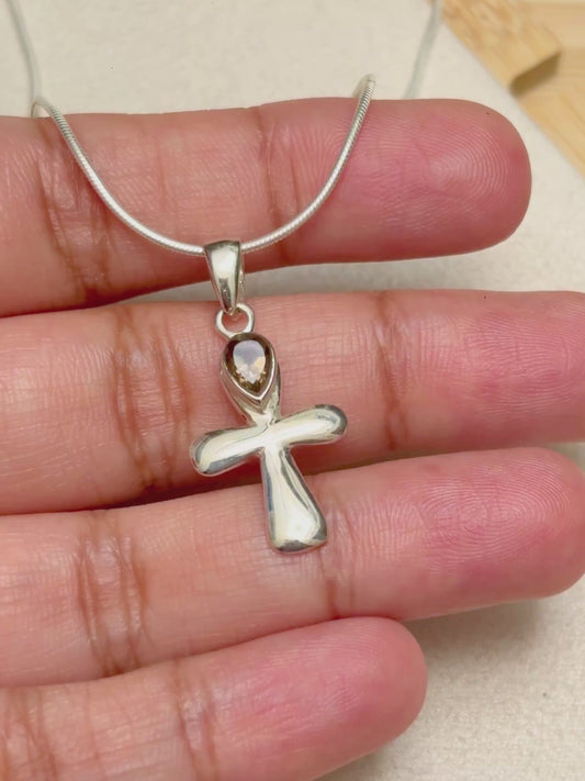 Smoky Topaz Cross Pendant in 925 Sterling Silver