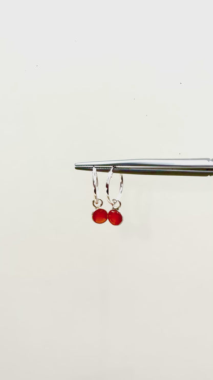 Round Gemstone Charm Hoop Earrings in 925 Silver