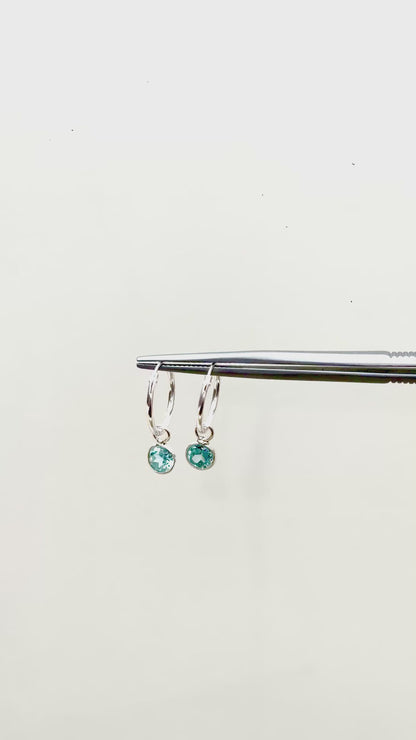Round Gemstone Charm Hoop Earrings in 925 Silver