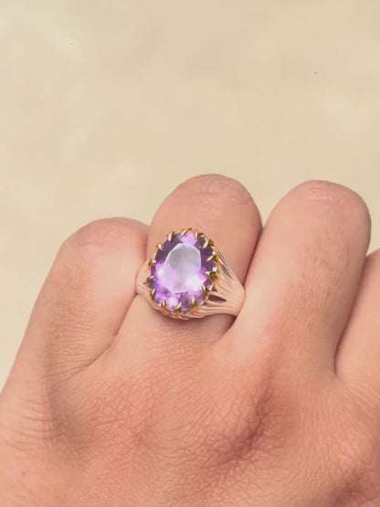 Oval Amethyst Ring in 925 Sterling Silver | Classic Solitaire Gemstone Ring | Handmade Jewelry