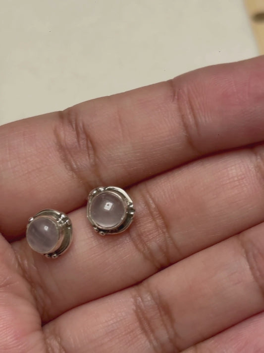 Ornate Round Gemstone Stud Earrings in 925 Silver