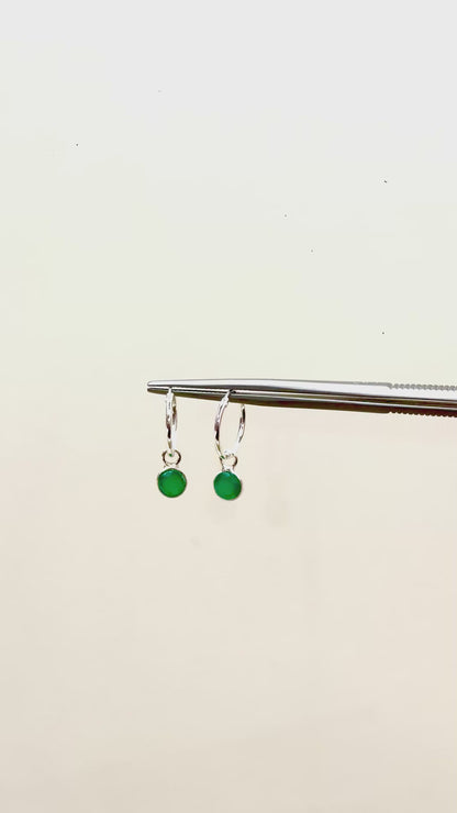 Round Gemstone Charm Hoop Earrings in 925 Silver