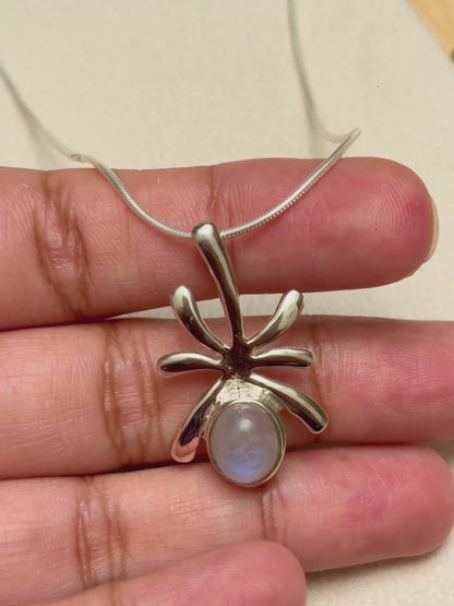 Rainbow Moonstone Celestial Pendant in 925 Sterling Silver