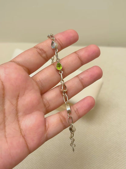 Seven Chakra Gemstone Bracelet in 925 Sterling Silver Ð Multicolor Teardrop