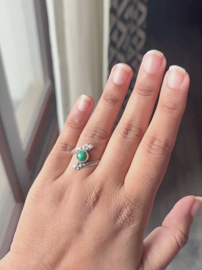Natural Malachite Snake Ring, 925 Sterling Silver Ring, Green Gemstone Ring, Serpent Statement Ring, Gift for Her