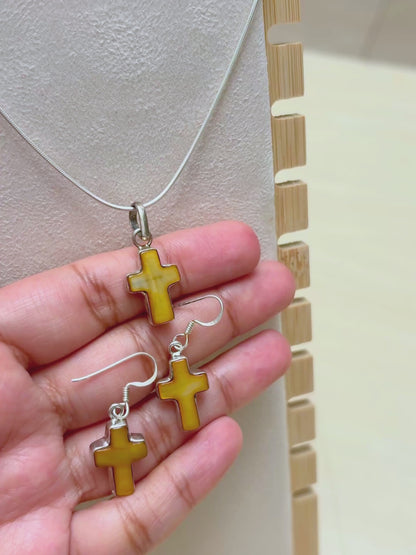 Golden Shell Cross 925 Silver Pendant & Earring Set