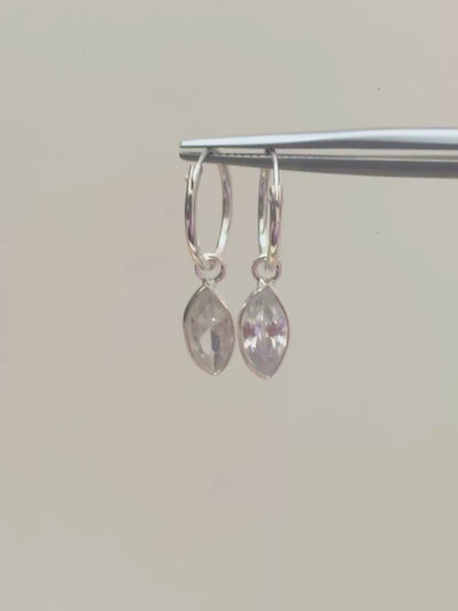 Leaf It to Me Marquise Charm Hoops in 925 Silver