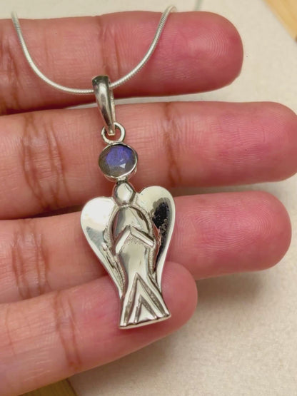Labradorite Angel Pendant in 925 Sterling Silver