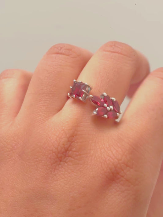 Plot Twist Adjustable Garnet Ring in 925 Silver