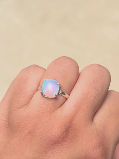 Square Ethiopian Opal Ring in 925 Sterling Silver | Minimalist Opal Statement Ring | Handmade Gemstone Jewelry