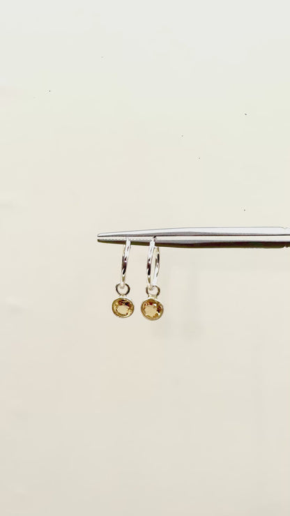 Round Gemstone Charm Hoop Earrings in 925 Silver