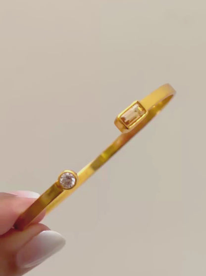 Golden | Citrine Open Bangle in 925 Sterling Silver