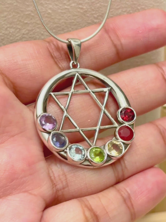 Seven Chakra Sacred Geometry Pendant in 925 Sterling Silver