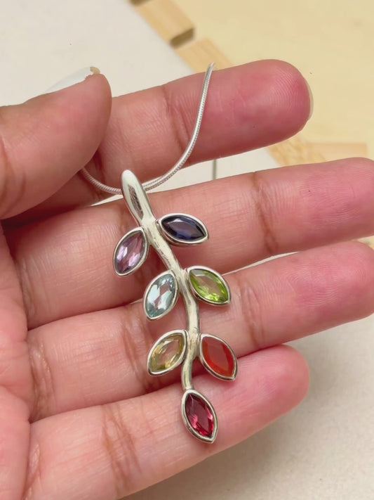 Seven Chakra Gemstone Branch Pendant in 925 Sterling Silver