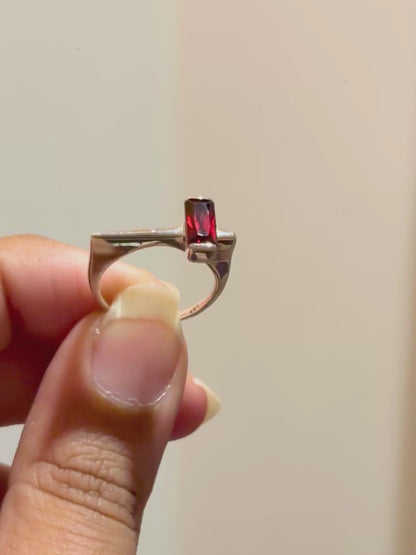 Natural Garnet Baguette Ring in 925 Sterling Silver | Geometric Gemstone Ring