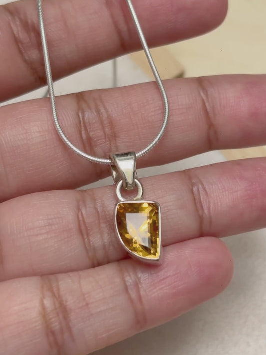 Citrine Geometric Pendant in 925 Sterling Silver
