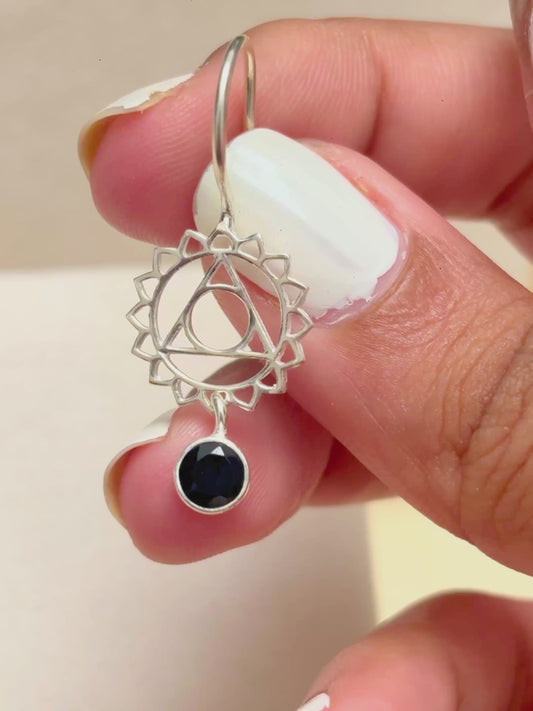 Black Onyx Chakra Mandala Dangle Earrings in 925 Silver