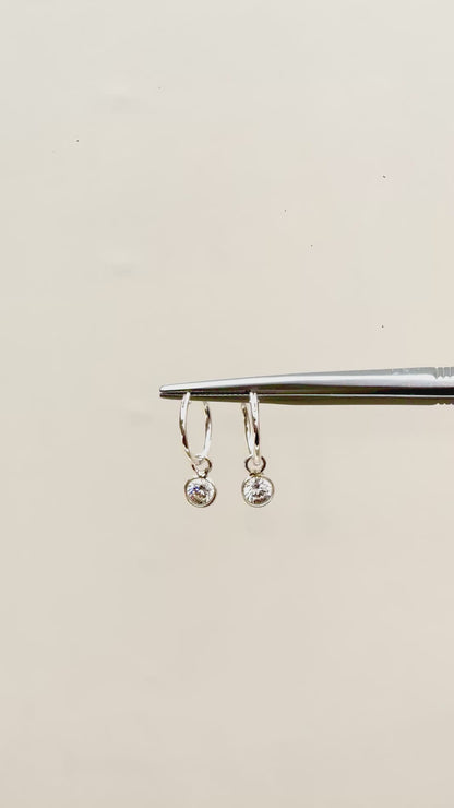 Round Gemstone Charm Hoop Earrings in 925 Silver