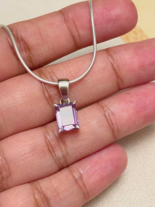 Rectangle Gemstone Pendant in 925 Sterling Silver
