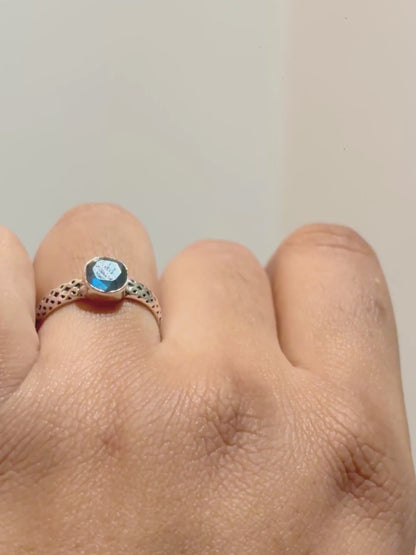 Natural Round Gemstone Ring in 925 Sterling Silver | Labradorite, Amethyst, Citrine & Blue Topaz